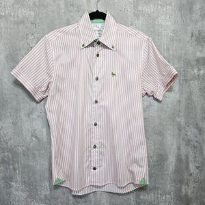 Chadburry Shirt Mens 15‎ 3/4 Slim Fit Pink White Vertical Striped S/S Button Up